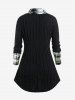 Plus Size Cable Knit Panel Plaid Cowl Neck Tee -  