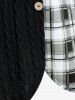 Plus Size Cable Knit Panel Plaid Cowl Neck Tee -  