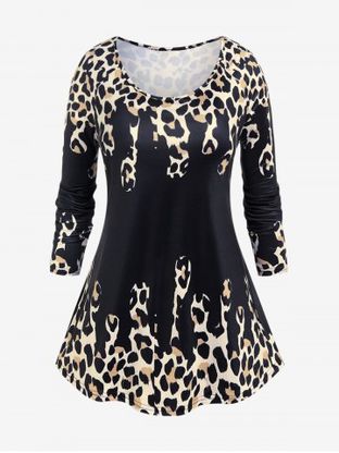 Plus Size Leopard Print Raglan Sleeve T-shirt