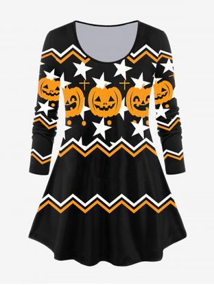 Halloween Pumpkin Star Print Zigzag T-shirt