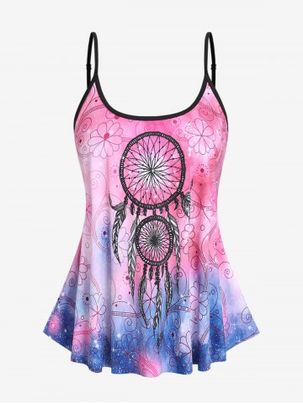 Plus Size Tie Dye Dreamcatcher Print Modest Swim Tankini Top