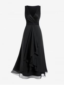 Plus Size Plunge Draped Ruffle High Low Cocktail Party Maxi Dress - BLACK - 1X | US 14-16