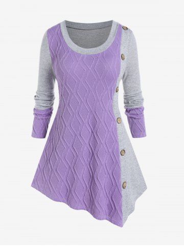 Plus Size Asymmetric Colorblock Knitwear - LIGHT PURPLE - 4X | US 26-28