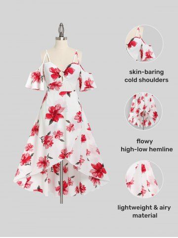 Floral Cold Shoulder High Low Plus Size Dress