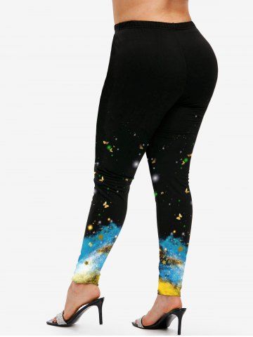 Plus Size 3D Sparkles Butterfly Printed Skinny Leggings