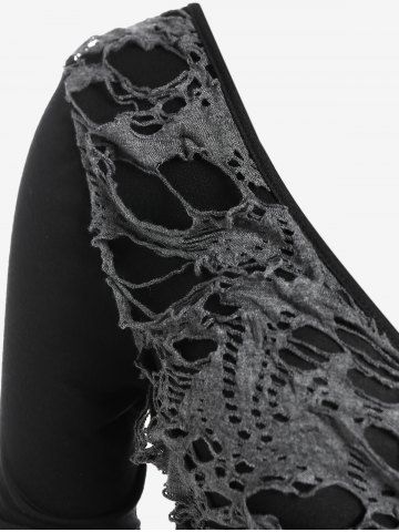 Plus Size Ripped Lace Up Two Tone Surplice Tee