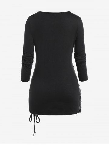 Plus Size Ripped Lace Up Two Tone Surplice Tee