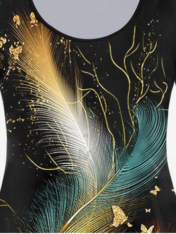 Plus Size Long Sleeve Feather Print T-shirt