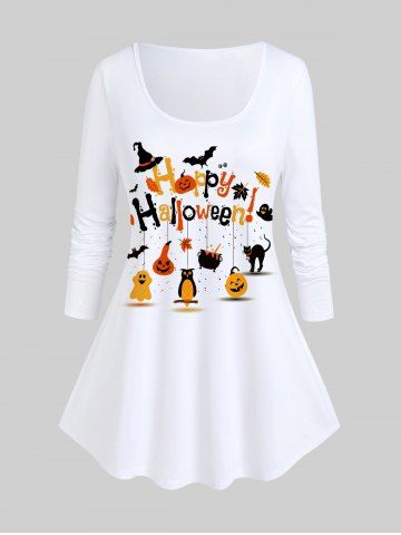 Halloween Letter Pumpkin Bat Print T-shirt - WHITE - M | US 10