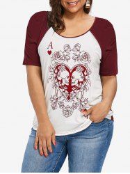 T-shirt à Imprimé Gothique Rose Crâne à Manches Raglan - Rouge foncé 5x | US 30-32