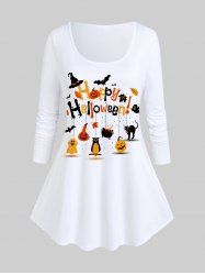 T-shirt D'Halloween à Imprimé Lettre Chauve-souris Citrouille - Blanc 5x | US 30-32