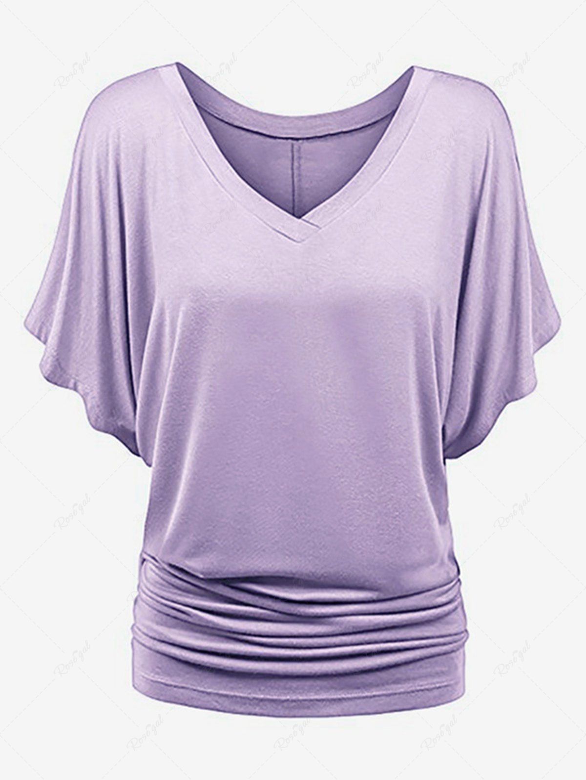 Shops Plus Size Batwing Sleeves Solid V Neck Tee  
