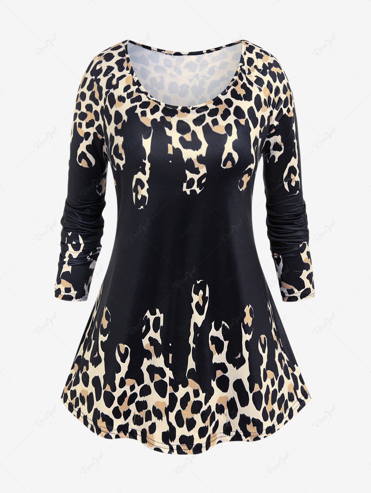 Cheap Plus Size Leopard Print Raglan Sleeve T-shirt  