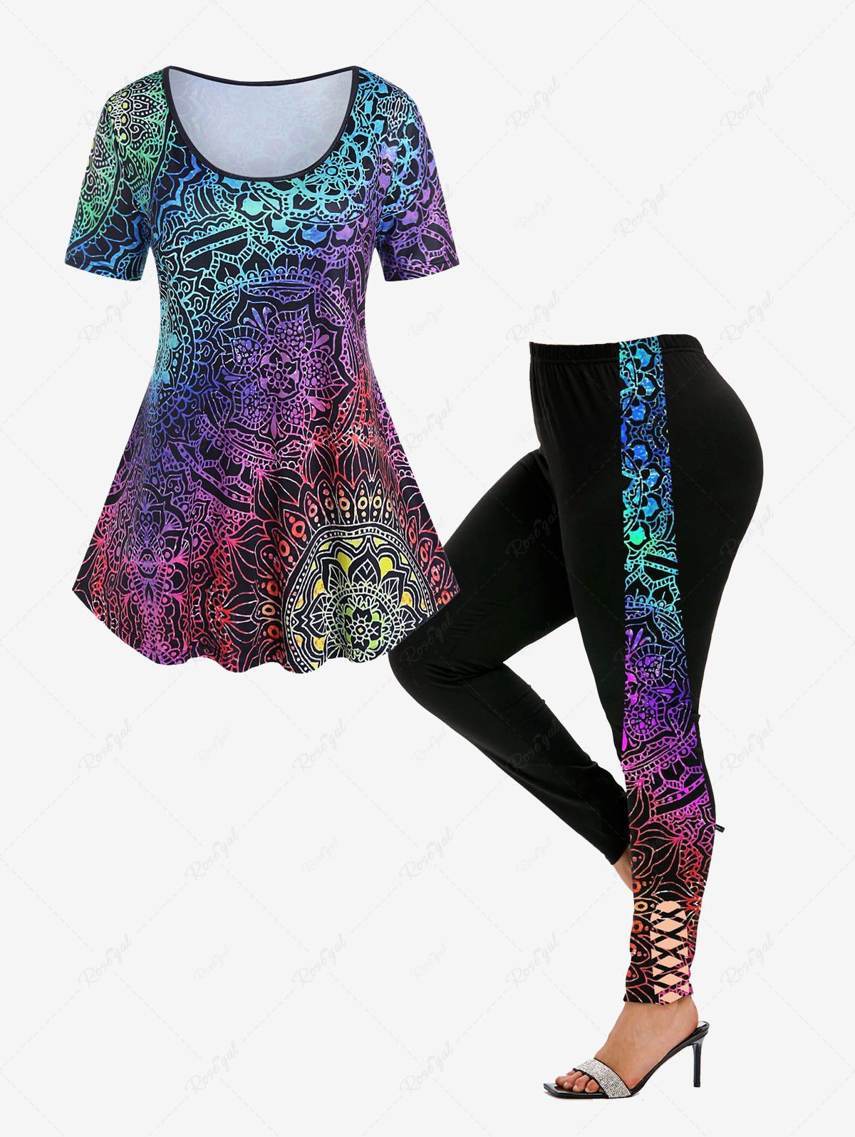 Shop Ethnic Printed Tee and Ethnic Printed Skinny Leggings Plus Size Outfit  