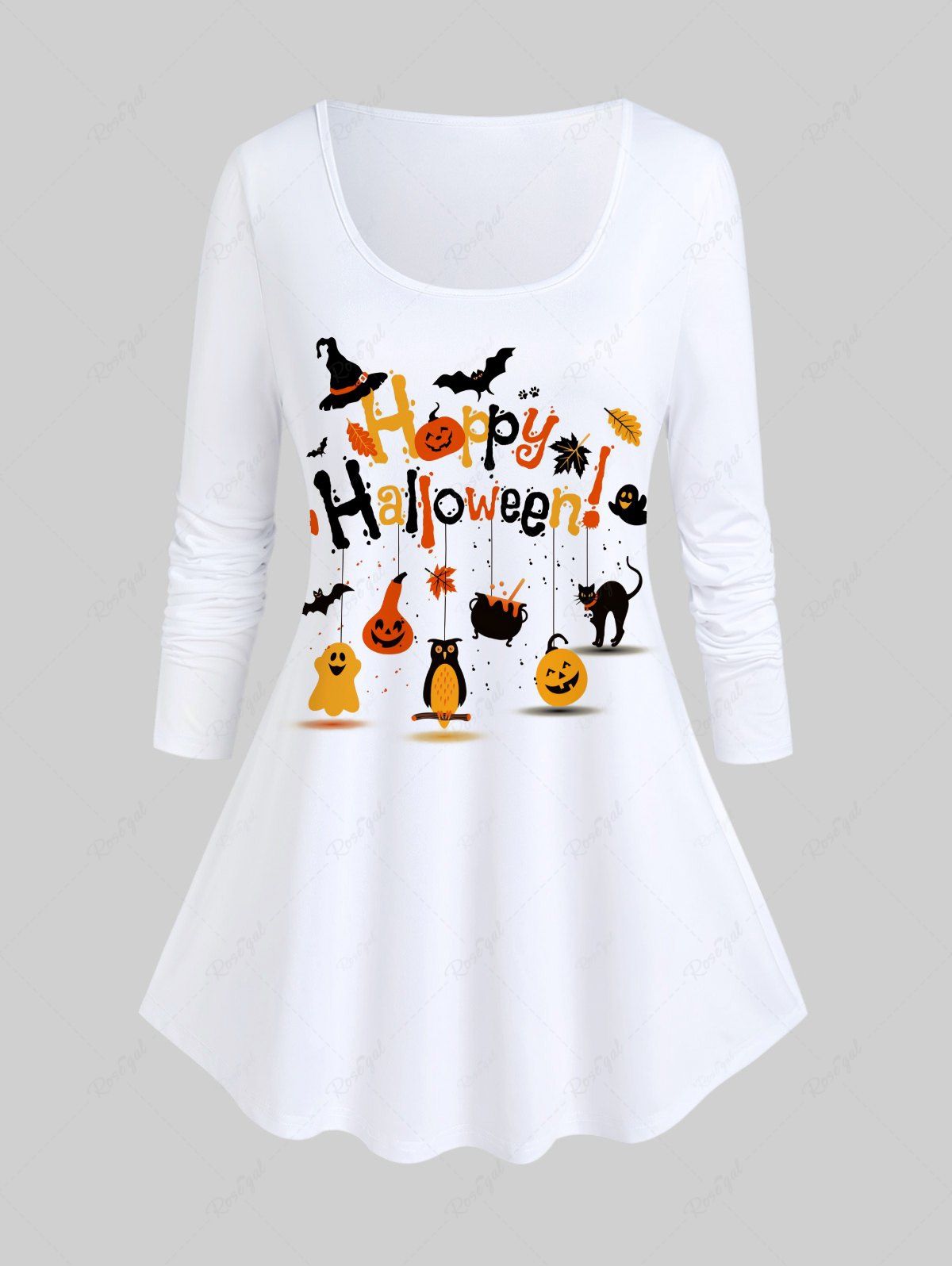 Unique Halloween Letter Pumpkin Bat Print T-shirt  