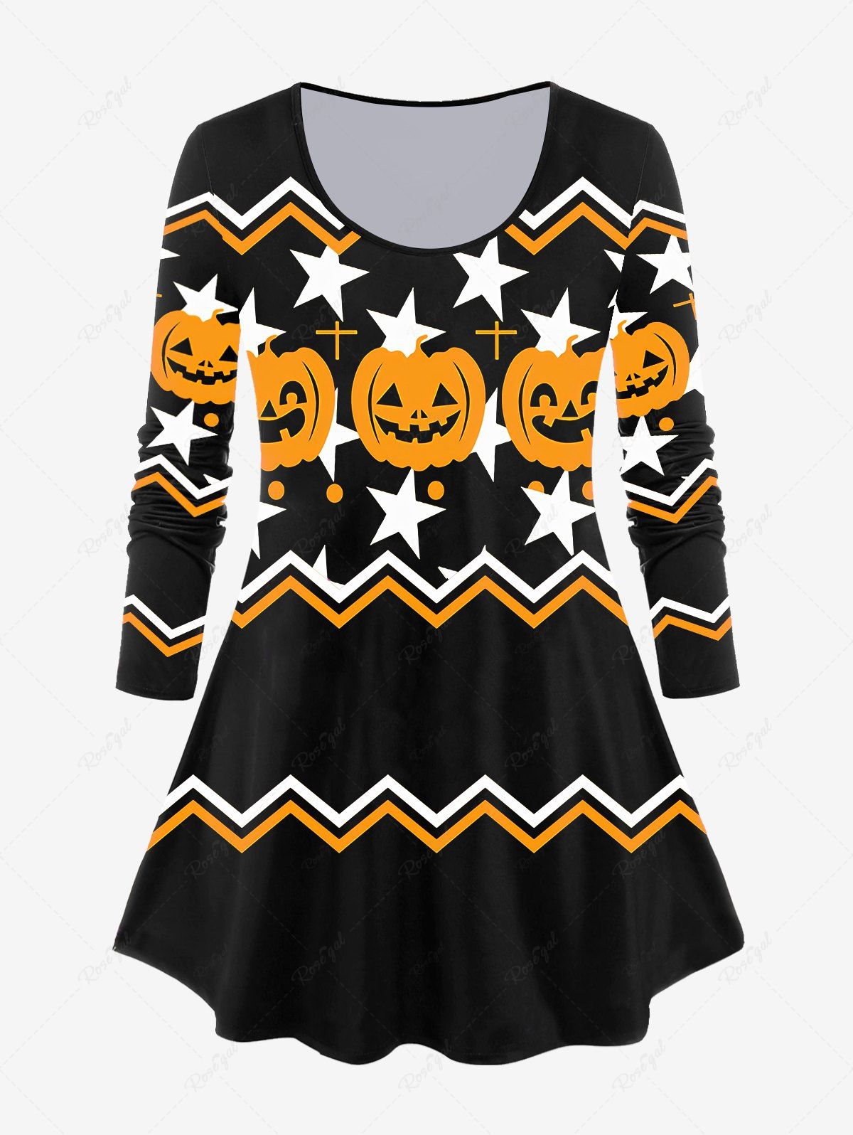 Best Halloween Pumpkin Star Print Zigzag T-shirt  