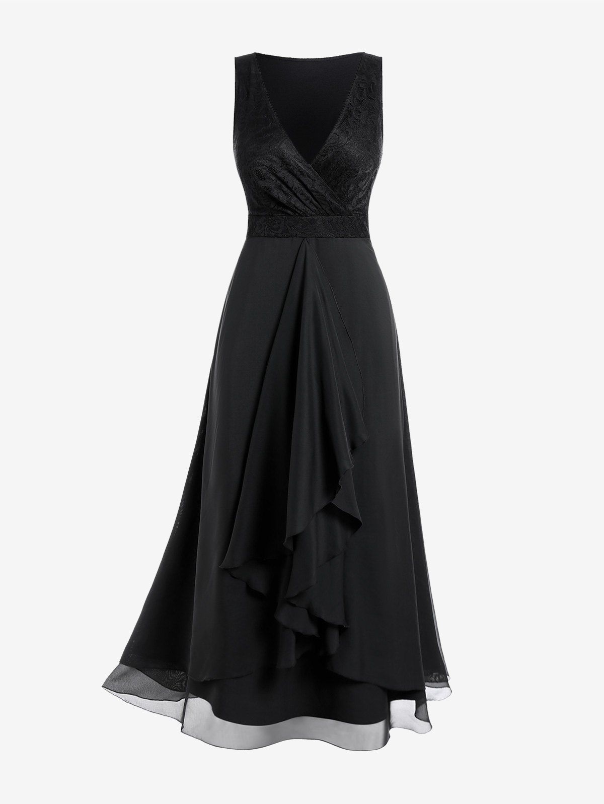 Outfit Plus Size Plunge Draped Ruffle High Low Cocktail Party Maxi Dress  