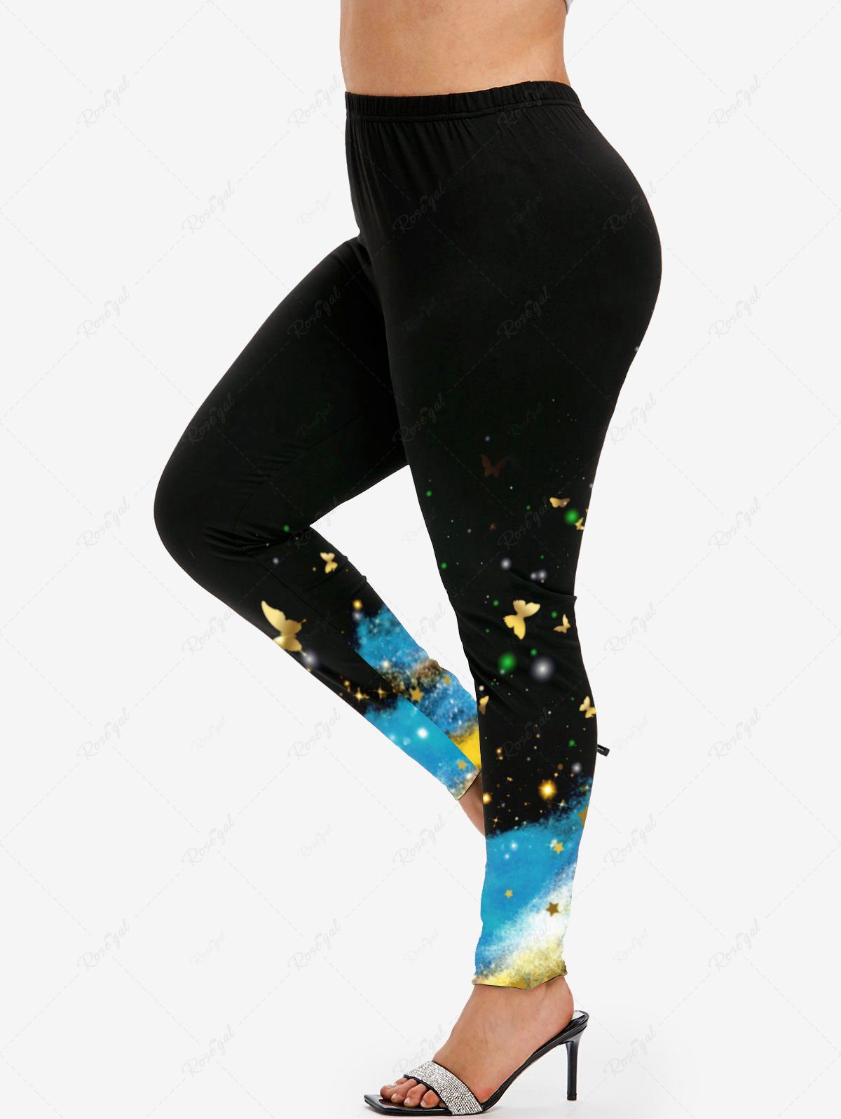 Legging Moulant à Imprimé 3D Papillon Grande Taille Noir S | US 8