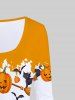 Halloween Pumpkin Bat Print Raglan Sleeve T-shirt and Halloween Pumpkin Cat Spiders Leggings Outfit -  