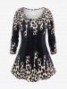 Raglan Sleeve Leopard Print T-shirt and High Waist Animal Leopard Leggings Plus Size Outfit -  
