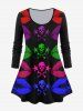 Gothic Colorful Skull Lip Print T-shirt and High Waist Gothic Skull Print Leggings Plus Size Outfit -  