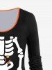 T-shirt D'Halloween à Imprimé Squelette et Citrouille à Manches Longues - Noir 