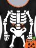 T-shirt D'Halloween à Imprimé Squelette et Citrouille à Manches Longues - Noir 