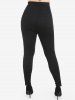 Plus Size Hollow Out Solid Trim Skinny Leggings with Pockets -  
