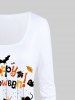 Halloween Letter Pumpkin Bat Print T-shirt -  