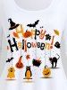 Halloween Letter Pumpkin Bat Print T-shirt -  
