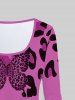 T-shirt à Imprimé Léopard et Papillon à Manches Longues Grande Taille - Rose clair 5x | US 30-32