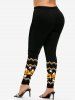 Legging D'Halloween à Imprimé Citrouille et Etoile à Taille Haute - Noir S | US 8