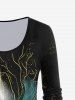 Plus Size Long Sleeve Feather Print T-shirt -  