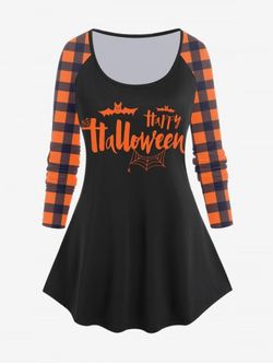 T-shirt D'Halloween à Imprimé Lettre Chauve-souris à Carreaux à Manches Raglan - ORANGE - 5X | US 30-32