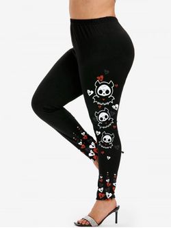 Gothic Cartoon Skulls Heart Printed Skinny Leggings - BLACK - S | US 8