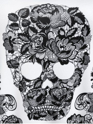 Gothic Raglan Sleeve Flower Skull Print Tee