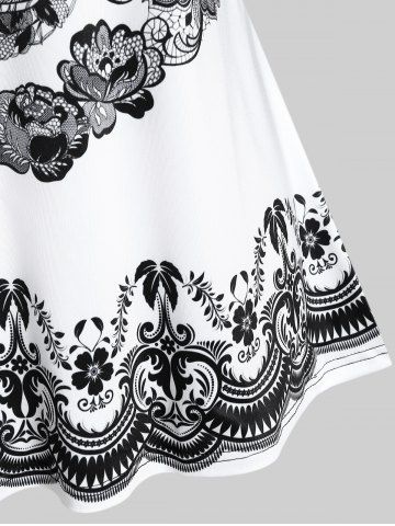 Gothic Raglan Sleeve Flower Skull Print Tee