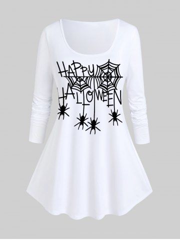 Halloween Long Sleeve Spiders Web Print T-shirt - WHITE - L | US 12
