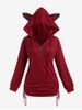 Plus Size Rivets Half Zipper Animal Ear Cinched Ruched Hooded Tee -  