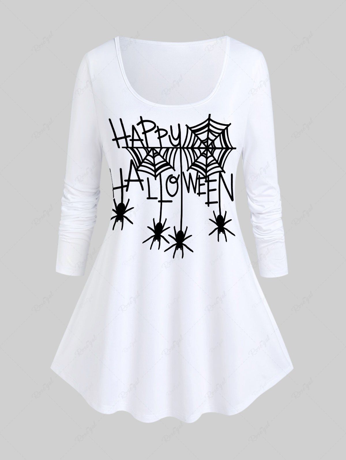 T-shirt D'Halloween à Imprimé Toile D'Araignée à Manches Longues Blanc 5x | US 30-32