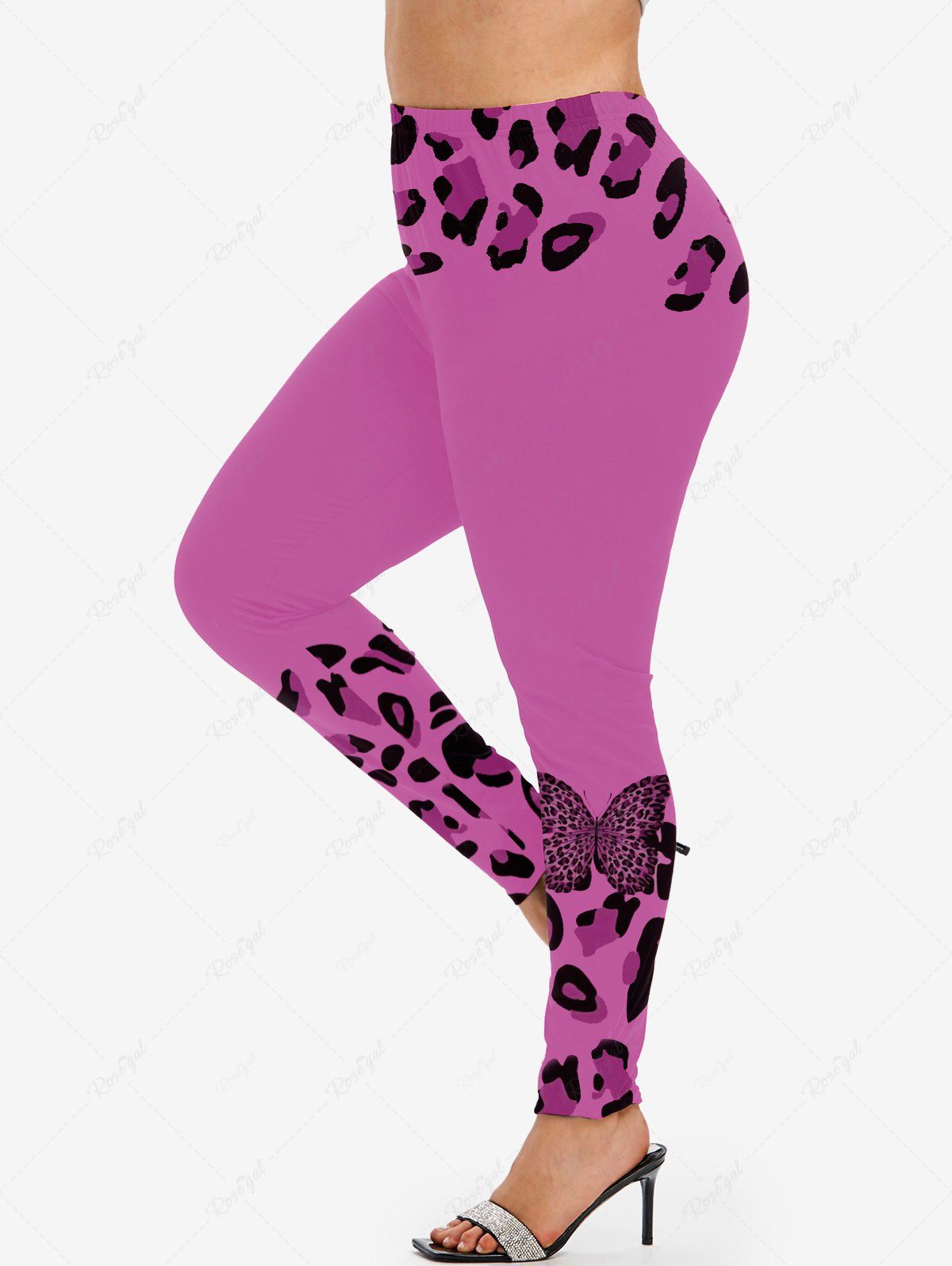Cheap Plus Size Butterfly Leopard Print Skinny Leggings  