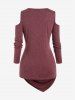 T-shirt Asymétrique Plongeant Epaule Dénudée de Grande Taille à Volants - Rouge foncé 2X | US 18-20