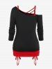 Gothic Skew Neck Ripped Skeleton Faux Twinset Cinched Tee -  