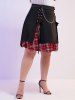 Gothic Chains Lace Up Layered Plaid Skirt -  