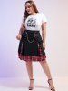 Gothic Chains Lace Up Layered Plaid Skirt -  
