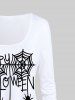 Halloween Long Sleeve Spiders Web Print T-shirt -  