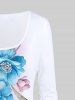 T-shirt à Imprimé Fleuri en Blocs de Couleurs Manches Longues de Grande Taille - Rose clair 1X | US 14-16