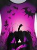 Halloween Long Sleeve Pumpkin Bat Print T-shirt -  