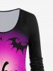 Halloween Long Sleeve Pumpkin Bat Print T-shirt -  