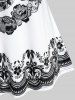 T-shirt Gothique à Imprimé Fleur Crâne à Manches Raglan - Blanc 4x | US 26-28